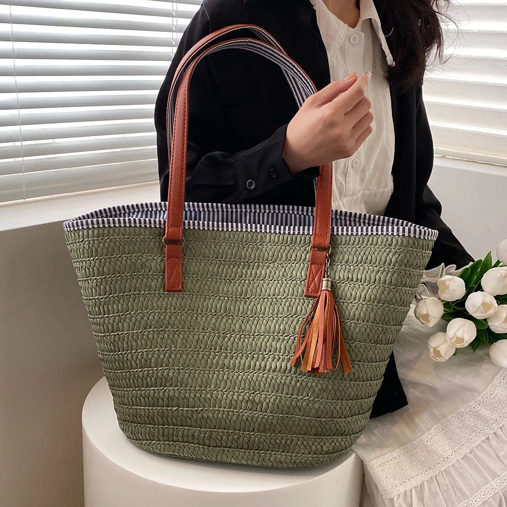 Weave Tote Bag Summer Beach Straw Handbags and Purses Female Bohemian Shoulder Bags for Women 2023 Lady Travel Shopping Bags