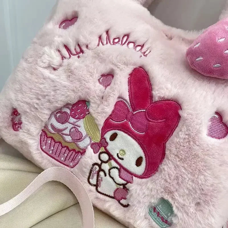 Purses and Handbags Sanrio Hello Kitty Plush Crossbody Bag for Women Kuromi My Melody Anime Cinnamoroll Winter Tote Bags
