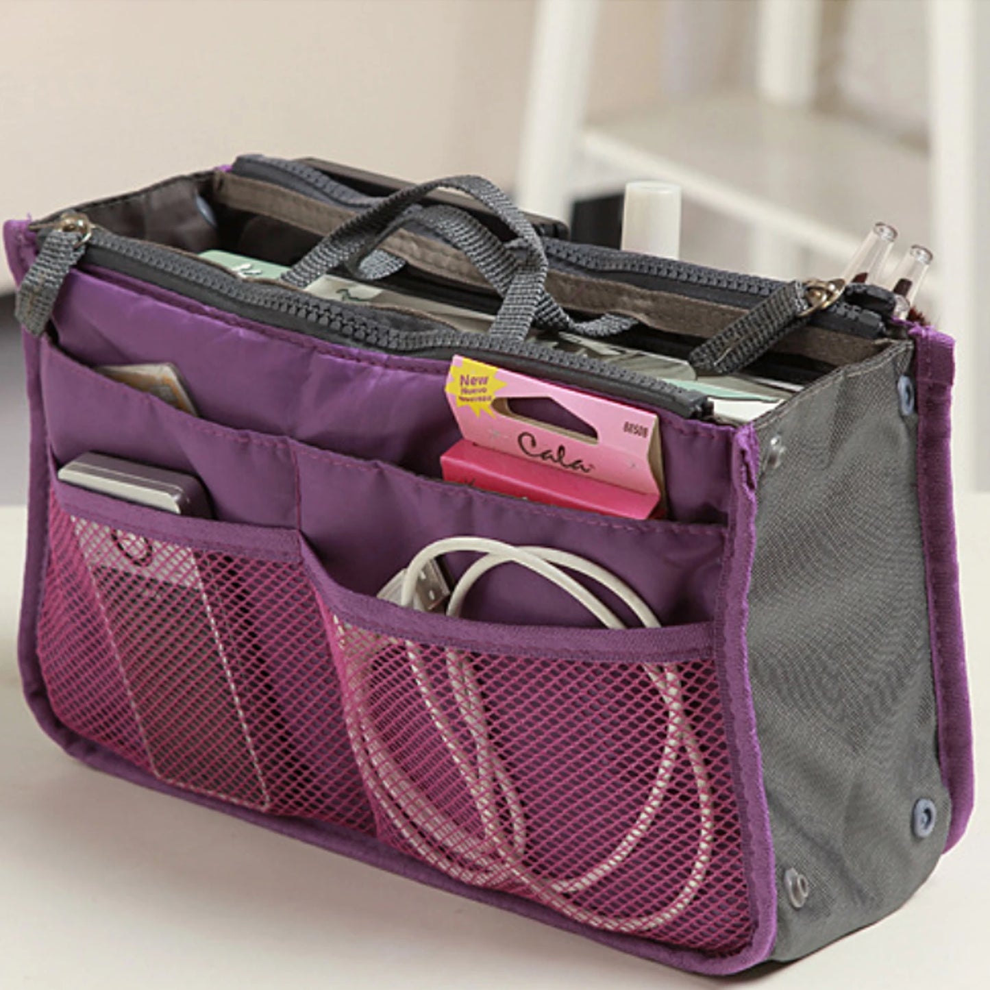Makeup Handbag Organizer Insert Bag Multi Functional Women Solid Color Cosmetic Travel Bags High Quality Large Capacity Handbags
