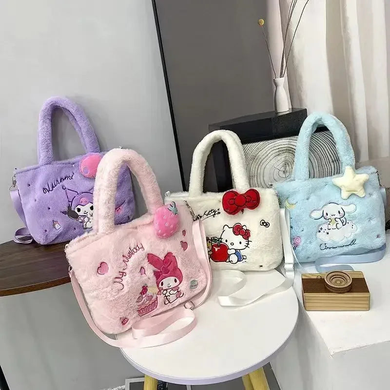 Purses and Handbags Sanrio Hello Kitty Plush Crossbody Bag for Women Kuromi My Melody Anime Cinnamoroll Winter Tote Bags