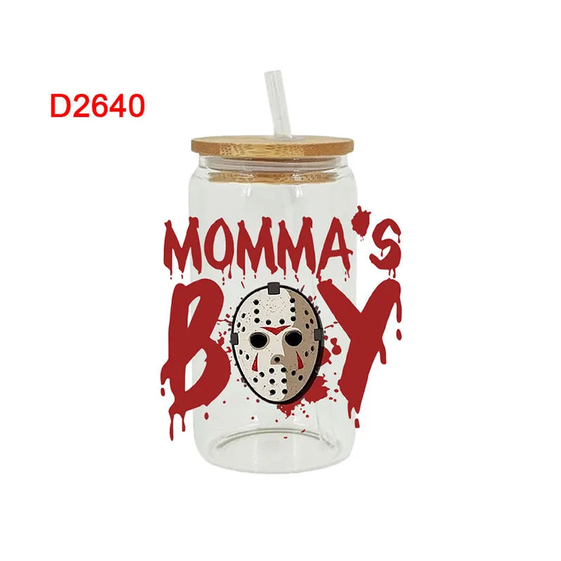 Halloween Horror UV DTF Libbey Cup Wrap Iron On Transfer For Glass Stickers 16oz D2640