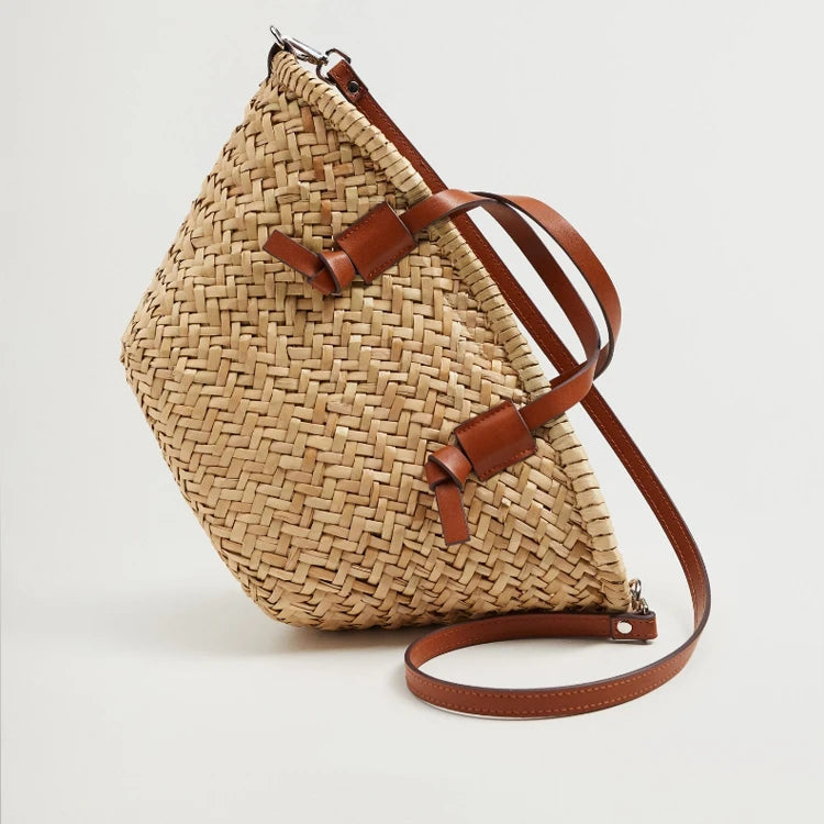 Casual Wicker Woven Basket Bags Rattan Women Handbags Handmade Summer Beach Straw Tote Bag Designer Shoulder Crossbody Bag 2024