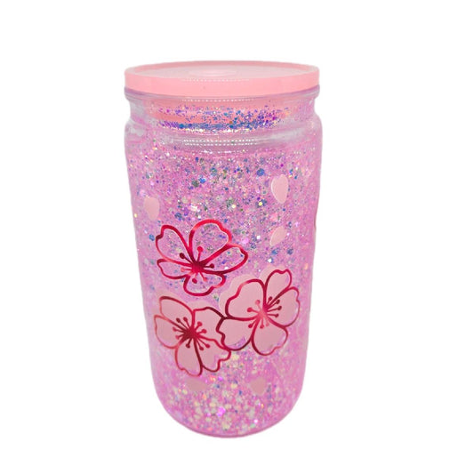 Glitter Plastic Cup with Pink Flowers Design for Drinking - Perfect for Any Occasion